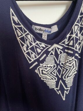 Bailey Blue Navy Top with White Embroidered Neckline